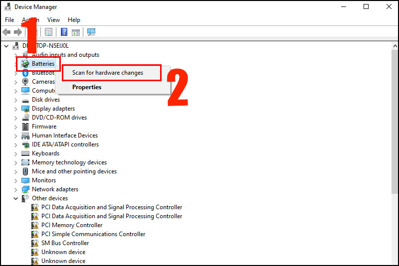 Cài đặt lại device Microsoft ACPI-Compliant Control Method Battery.